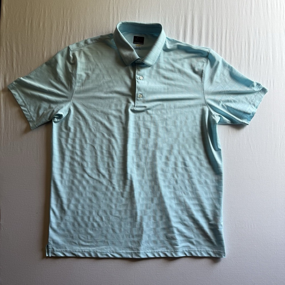 GREG NORMAN Shirt Play Dry Mens XL Blue Stripe Golf Polo Trump Embroidery Sleeve